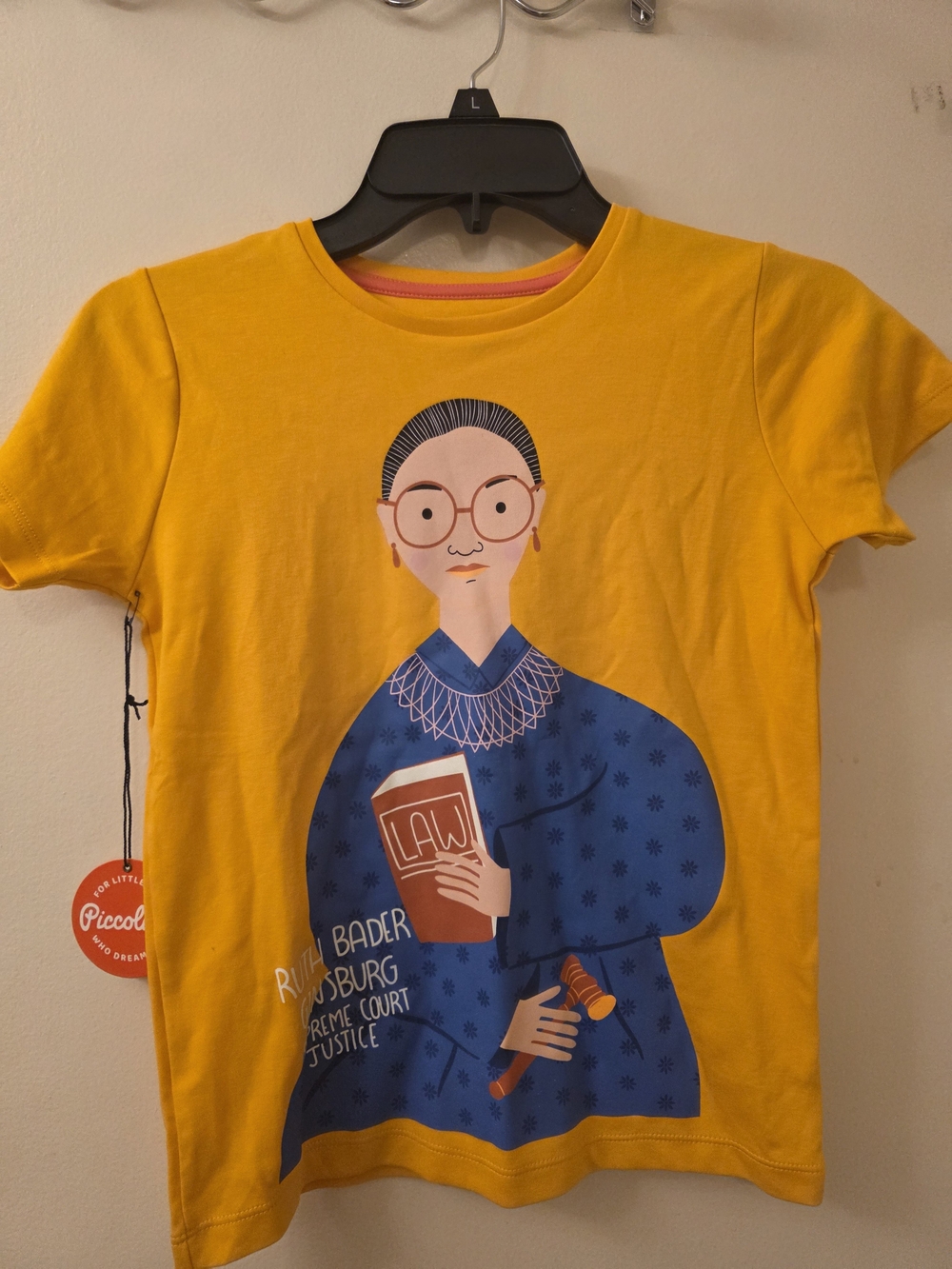 Kids Yellow Graphic Tee with Illustrated Justice Portrait